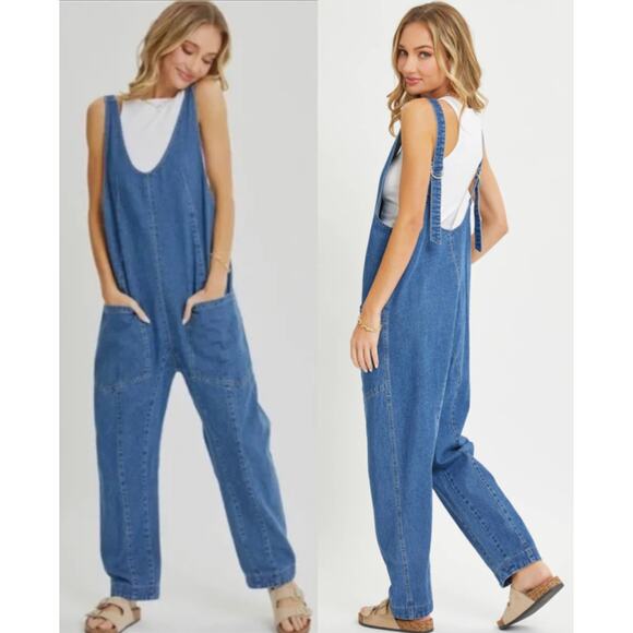 Denim Allure Jumpsuit Harem Style Overalls Adjustable Straps S - Picture 1 of 5